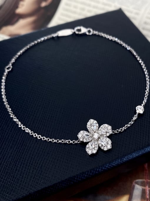 White [b 0855] 925 Sterling Silver High Carbon Diamond Flower Dainty Bracelet